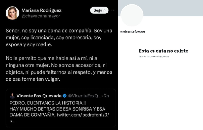 Desaparece cuenta X de Vicente Fox tras polémica con Mariana Rodríguez