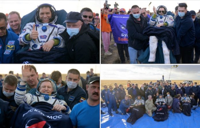La nave Soyuz con dos cosmonautas y un astronauta estadounidense aterriza en Kazajistán