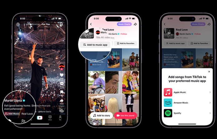 Permitirá TikTok agregar canciones a Spotify, Apple Music y Amazon Music