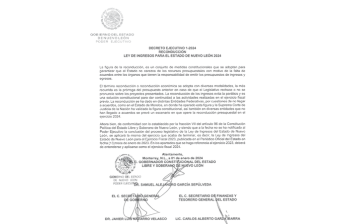 Garantizan mediante la Reconducción Presupuestal gastos operativos 2024 en Nuevo León