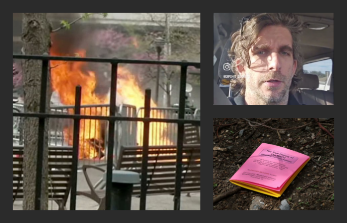 Video (Discreción) Una persona se prende fuego frente al tribunal donde es juzgado Trump en Nueva York