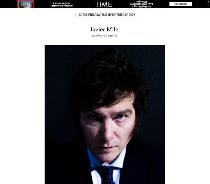 Revista TIME selecciona a Javier Milei como una de las personas más influyentes del mundo