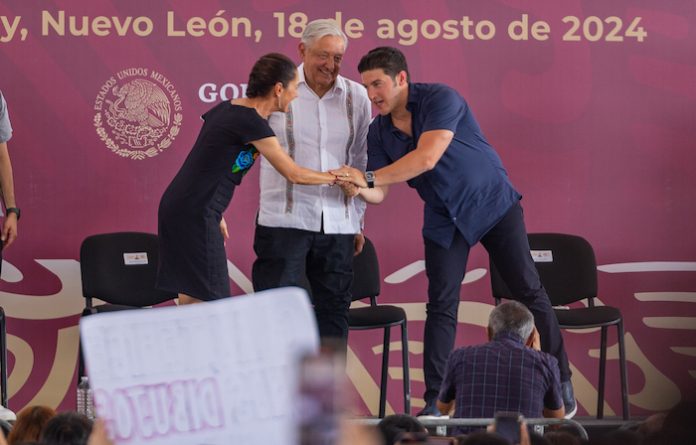 Sheinbaum y Amlo en NL; abuchean morenistas a Samuel García