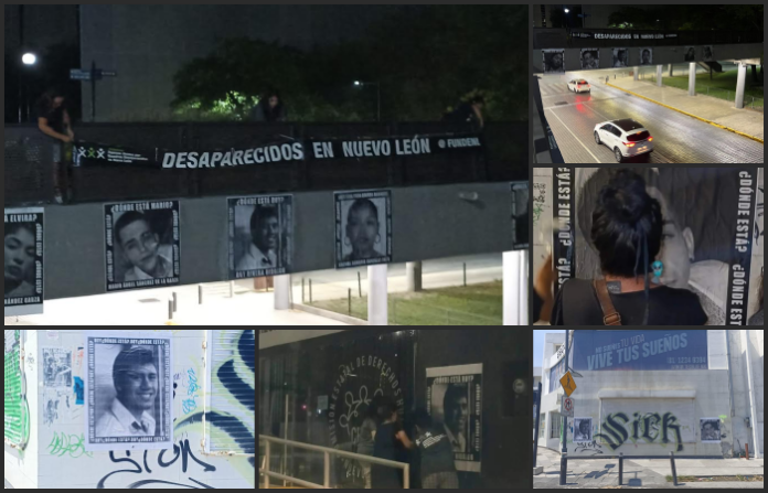 Colocan fotografías gigantes para recordar a las víctimas de desaparición forzada en Nuevo León