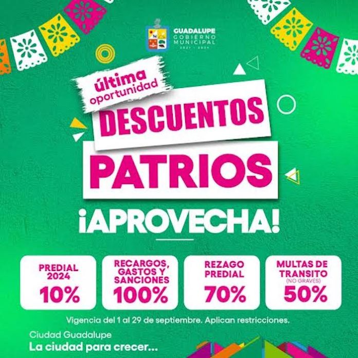 Guadalupe ofrece “Descuentos Patrios” en el pago del predial