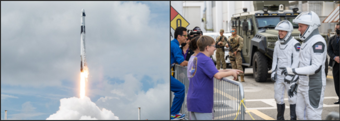 Lanzan hacia la EEI la nave espacial Crew Dragon de SpaceX con dos astronautas a bordo