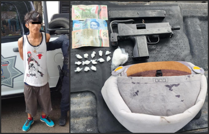 La Policía de Juárez detuvo a un sujeto por delitos contra la salud y portación de arma de fuego, en la Col. Vistas de San Juan