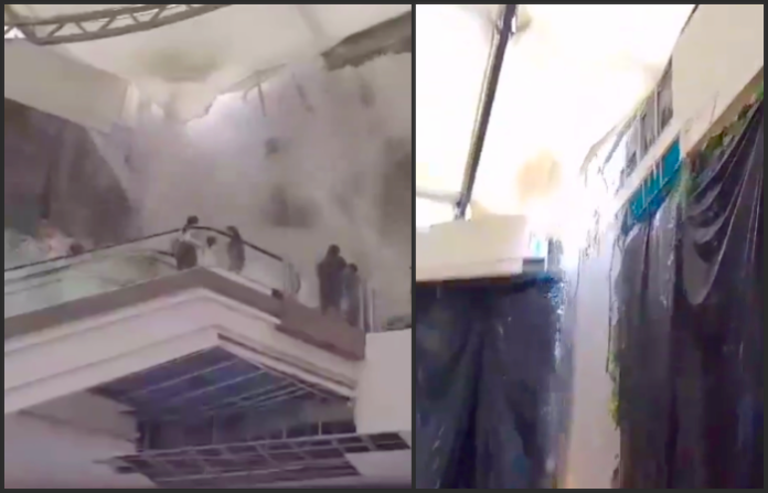 Video: Lluvias colapsan techo de un centro comercial en San Pedro