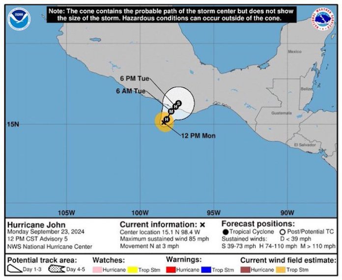 Tormenta John se intensifica a huracán categoría 2 frente a costas del Pacífico mexicano