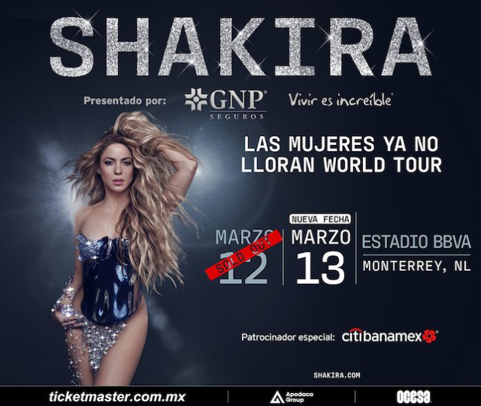 Shakira agrega segunda fecha en Monterrey para su gira mundial “Las Mujeres Ya No Lloran”