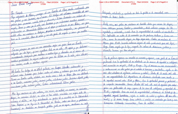 Genero García Luna extitular de Seguridad Pública de México pide clemencia en su última carta a un juez de EU