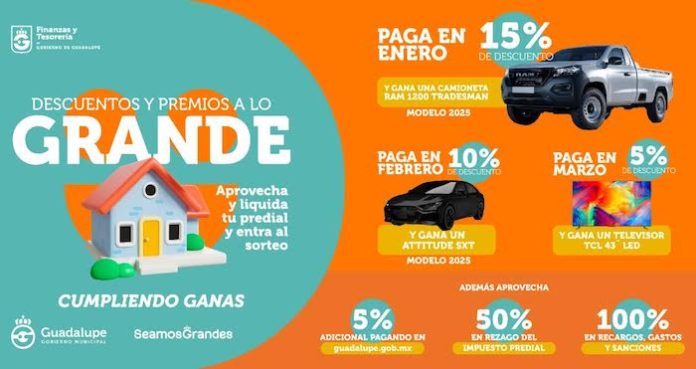 Guadalupe inicia 2025 con descuentos, incentivos y sorteos para contribuyentes cumplidos
