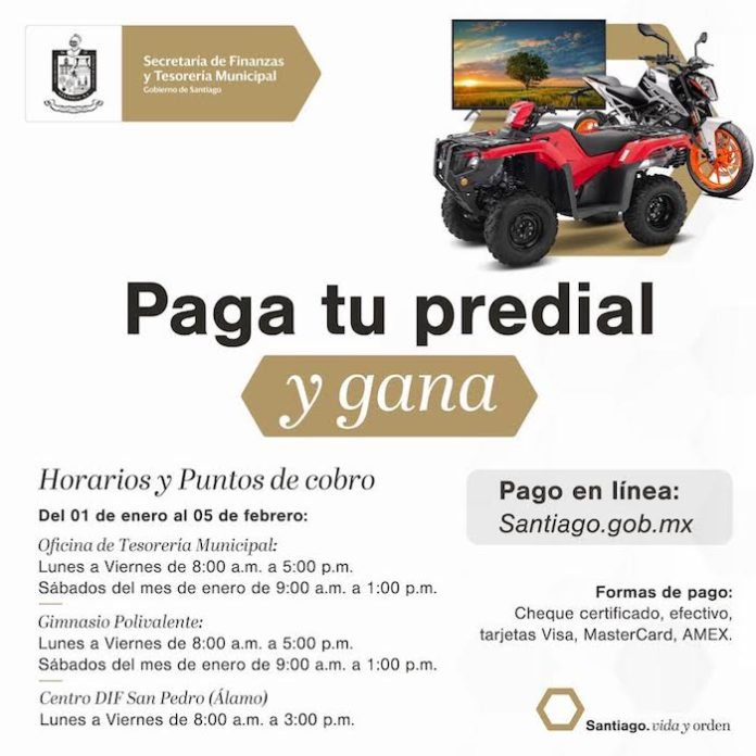 Santiago arrancará el 2025 con descuentos y premios por pago del predial