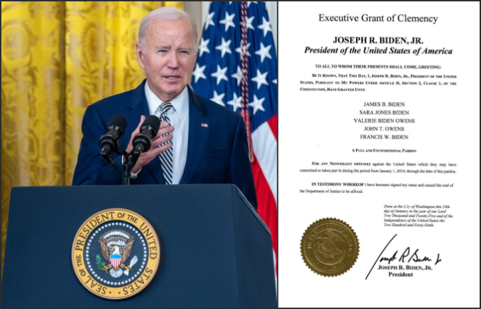 Biden indulta a miembros de su familia antes de dejar el cargo