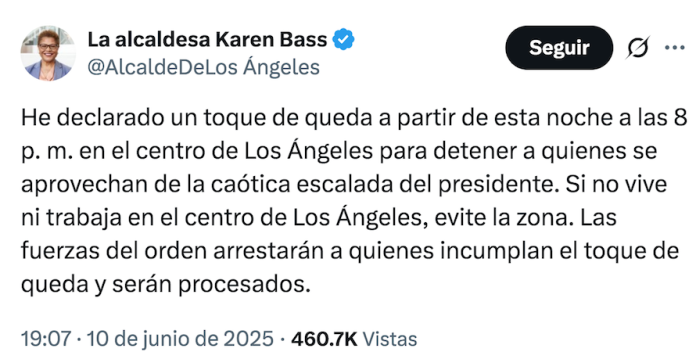 Declaran toque de queda en Los Ángeles tras varios días de protestas y disturbios