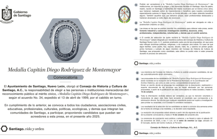 Santiago abre convocatoria para reconocer contribuciones comunitarias con la Medalla “Diego Rodríguez de Montemayor”
