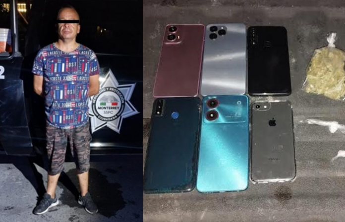 Policía de Monterrey detiene a hombre con droga y seis celulares en la colonia Del Norte