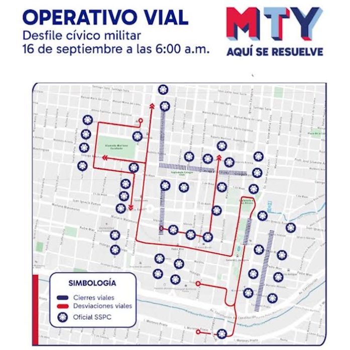 Monterrey aplicará cierres viales por desfile de Independencia en el Centro