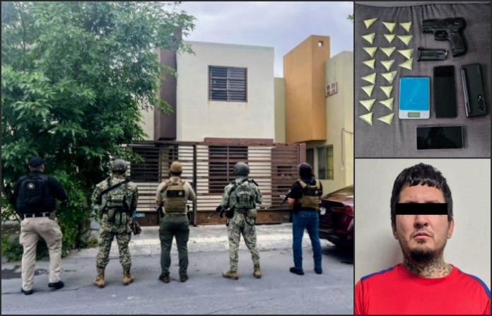 Cateo en Apodaca deja detenido, droga y un arma de fuego