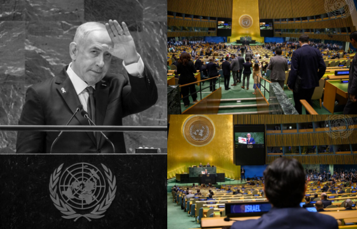 Video: Delegaciones salen de la sala dejando a Netanyahu (Israel) intervenir casi en solitario en la Asamblea General de la ONU; quien niega a aceptar al Estado Palestino