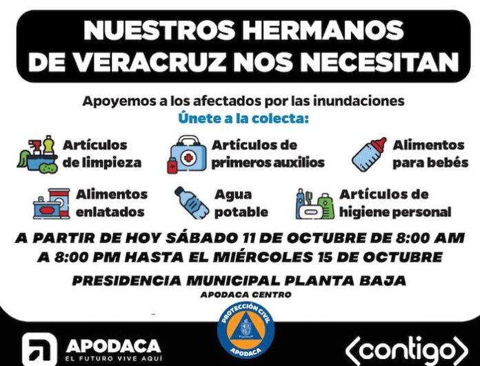 Apodaca habilita centro de acopio para apoyar a afectados por lluvias en Veracruz