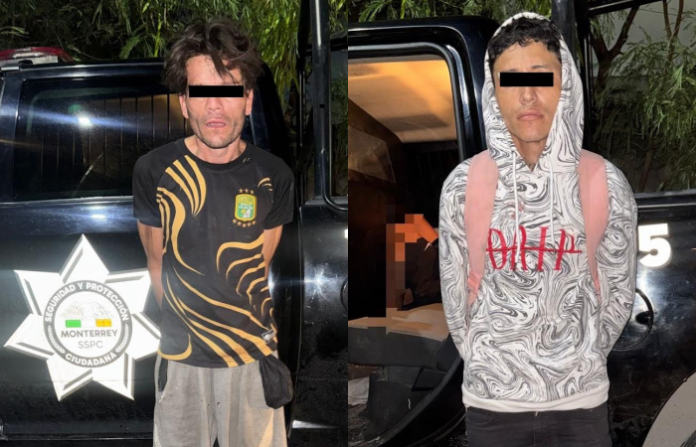Cámaras del C4 permiten detener a dos hombres por robo y posesión de droga en Monterrey