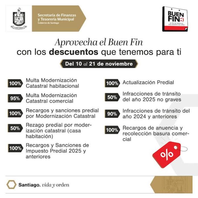 Santiago anuncia descuentos municipales por el Buen Fin para apoyar la economía familiar