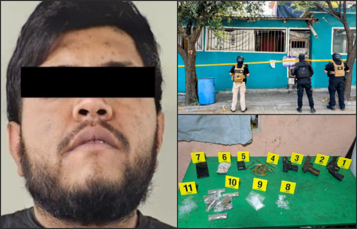 Cateo en Monterrey deja un detenido y aseguramiento de armas y droga