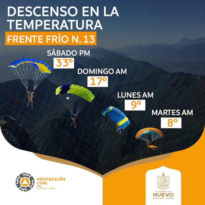 Nuevo León se prepara para el ingreso del frente frío 13 con temperaturas de un dígito y rachas de hasta 80 km/h