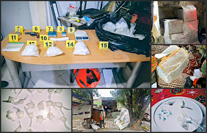 AEI ejecuta cuatro cateos y asegura droga, arma y equipo de distribución en Monterrey y Escobedo