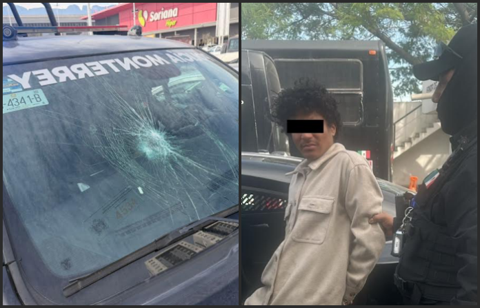 Detienen a joven hondureño por dañar patrulla en centro comercial de Monterrey