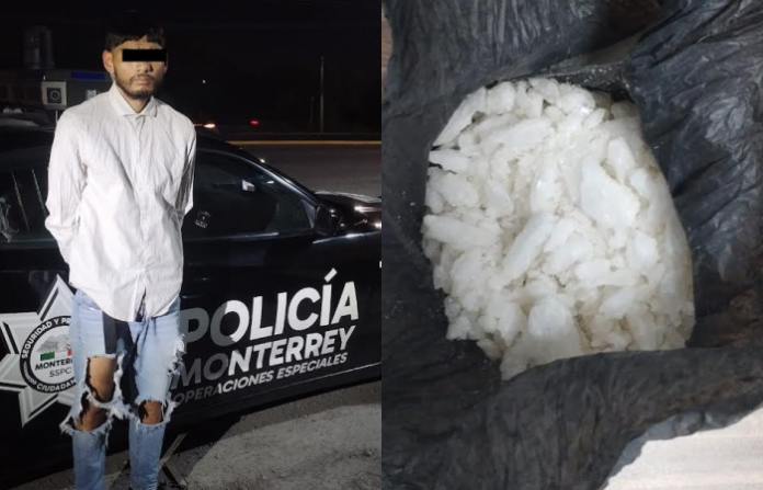 Detienen a joven con droga tipo cristal durante operativo en Monterrey