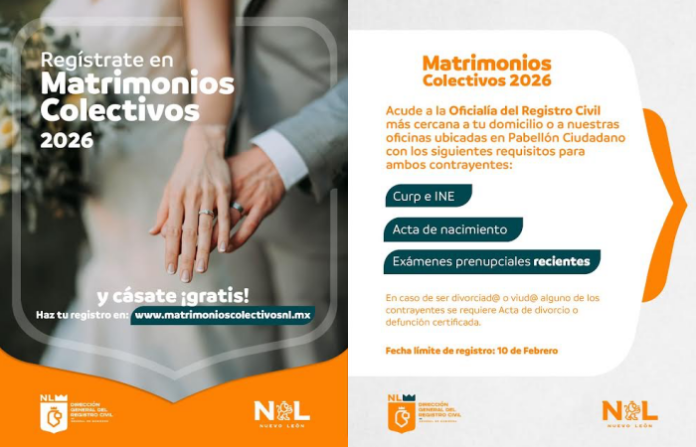 Nuevo León celebrará matrimonios colectivos este 14 de febrero