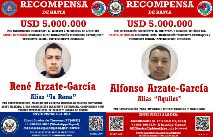 Washington ofrece millonaria recompensa por estos dos jefes del cártel de Sinaloa