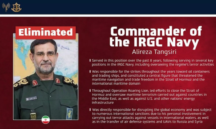 Israel asegura que asesinó al mayor comandante de la Marina de Irán