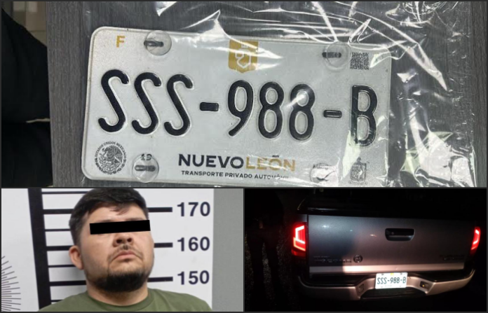 Detectan camioneta con placas irregulares y detienen a conductor en Santiago