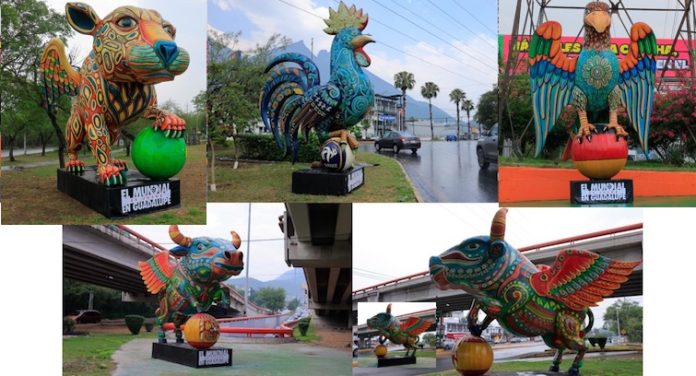 Guadalupe se llena de color rumbo al Mundial 2026 con gigantescos alebrijes futboleros