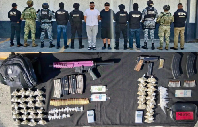 Caen presuntos generadores de violencia en Santiago; Fuerza Civil decomisa armas y droga