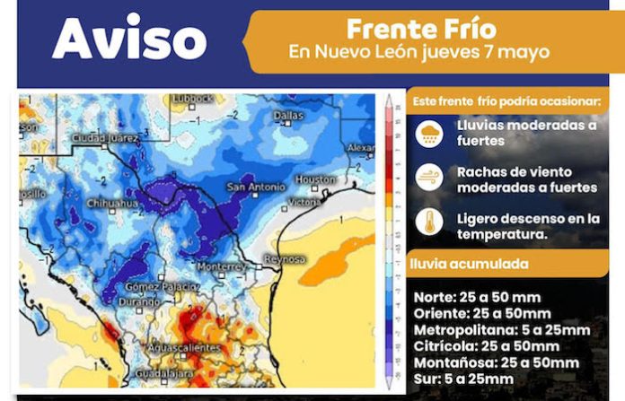 Nuevo frente frío traerá lluvias y vientos a Nuevo León; emiten alerta preventiva