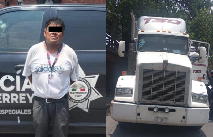 Conductor es detenido en Monterrey al manejar un tráiler con reporte de robo