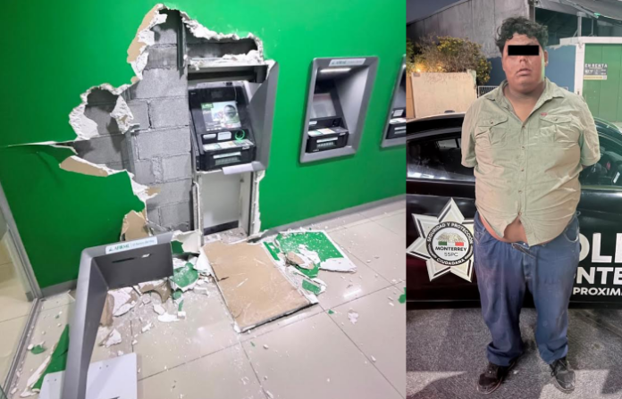 Sorprenden a joven cuando intentaba desprender un cajero automático en Monterrey