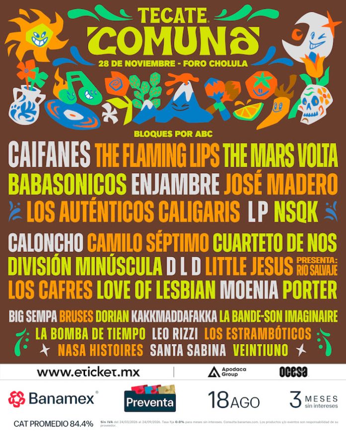 Tecate Comuna 2026 regresa a Puebla con Caifanes, The Flaming Lips y The Mars Volta