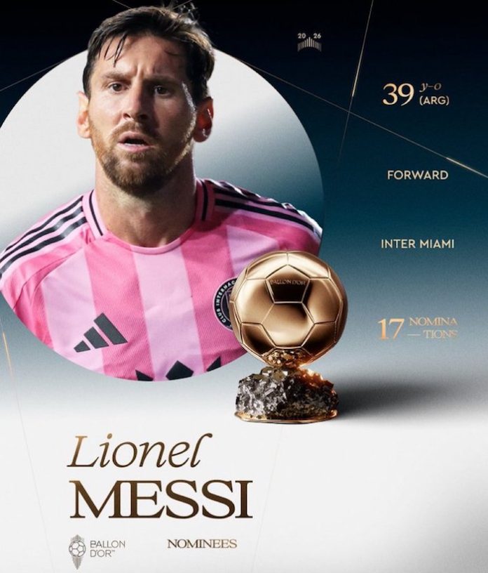 El ocho veces ganador del Balón de Oro Lionel Messi vuelve a ser nominado al premio