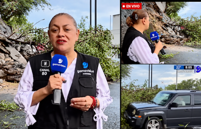 Video: Reportera es impactada por camioneta mientras cubría deslave en Morones Prieto