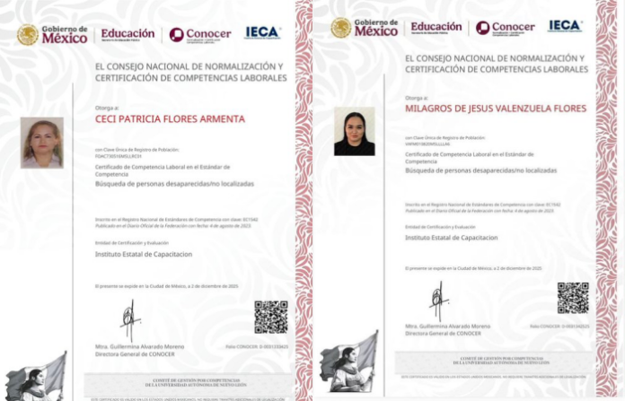 Ceci Flores y su hija Milagros reciben primera certificación oficial como buscadoras de desaparecidos en México